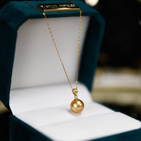 18K Gold Golden South Sea Pearl & Gloria Pendant Necklace - House Of Pearls